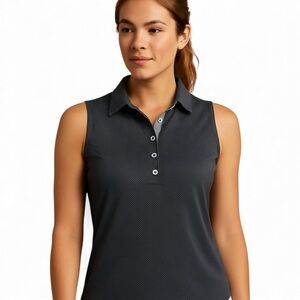 Nivo Women’s Golf shirt, sleeveless, Navy/white mini polka dots.  Size XS